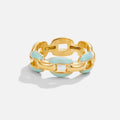 Gold-Tone Chain Link Ring with Blue Inlays