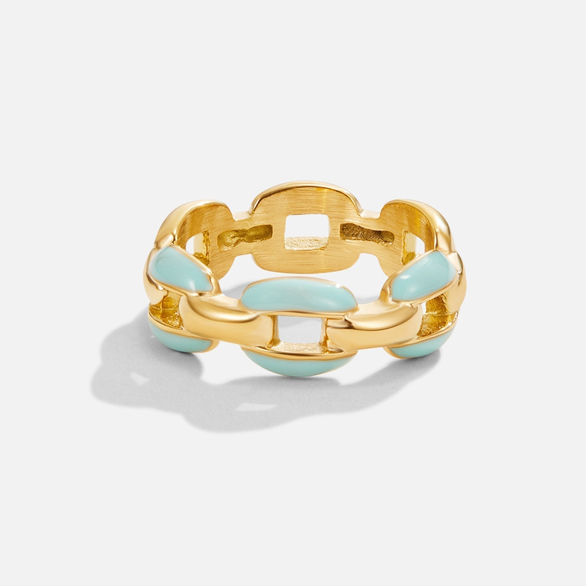 Gold-Tone Chain Link Ring with Blue Inlays