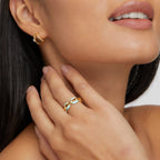Gold-Tone Chain Link Ring with Blue Inlays