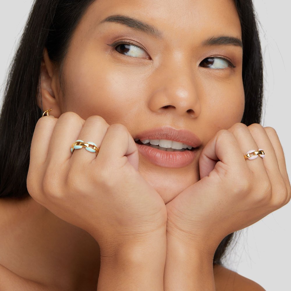 Gold-Tone Chain Link Ring with Blue Inlays