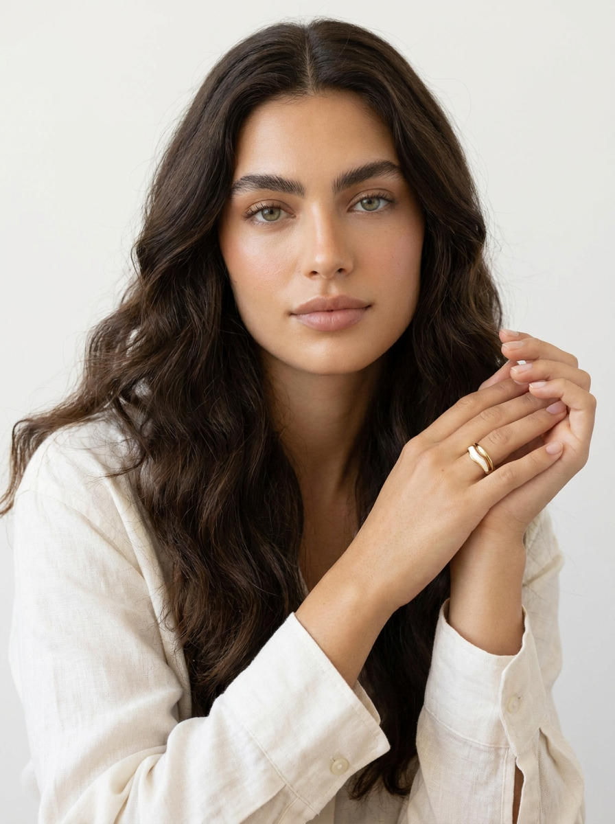 Gold-Tone Layered Open Ring with White Inlay