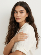 Gold-Tone Layered Open Ring with White Inlay