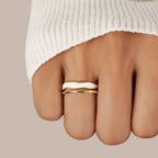Gold-Tone Layered Open Ring with White Inlay