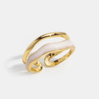 Gold-Tone Layered Open Ring with White Inlay