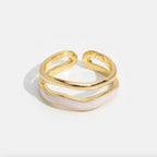 Gold-Tone Layered Open Ring with White Inlay