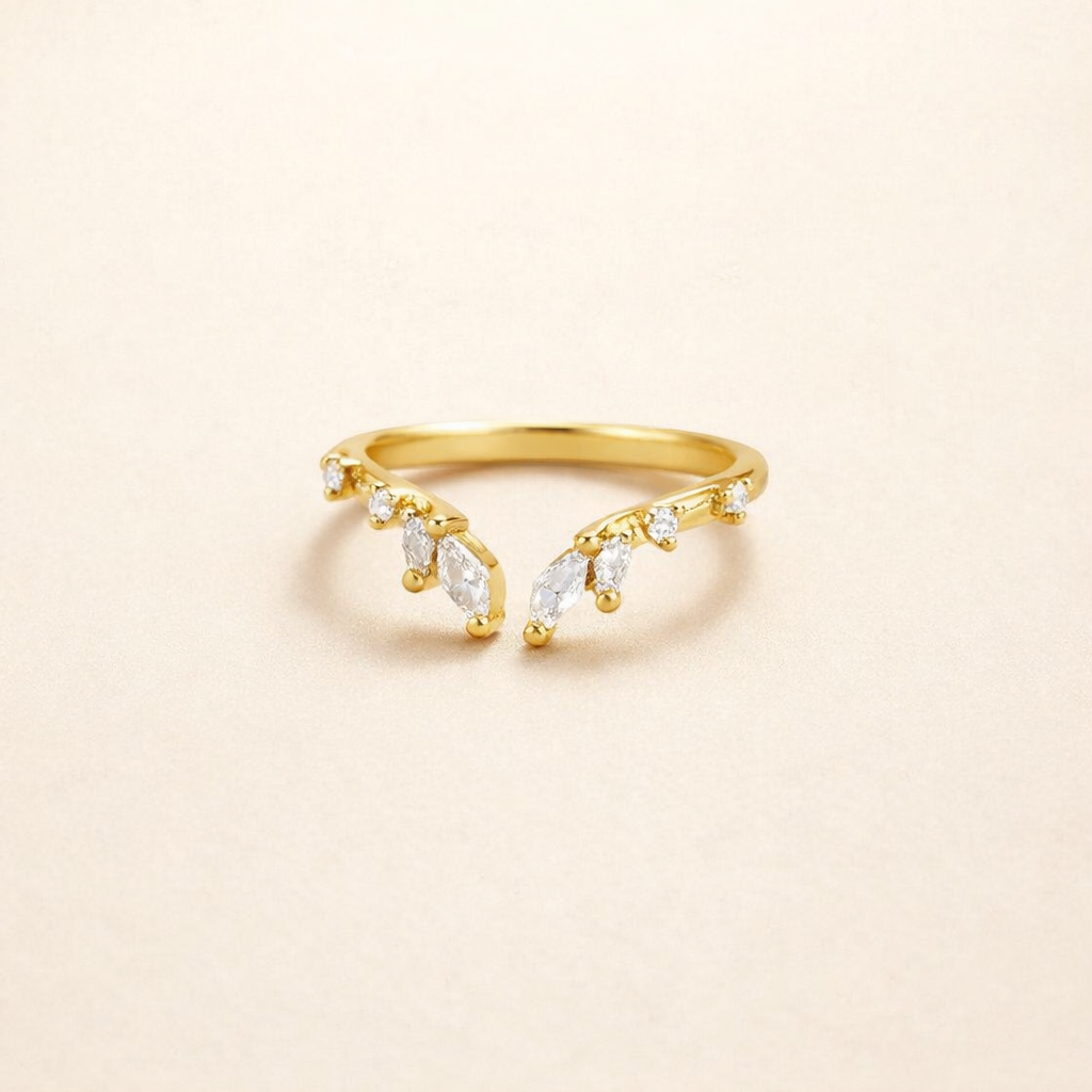 Women's Gold-Tone Open Ring with Clear Stones