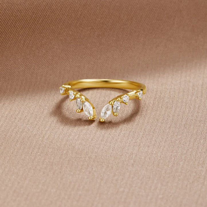 Women's Gold-Tone Open Ring with Clear Stones