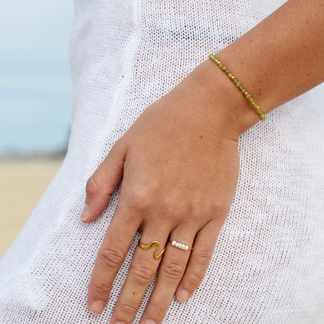 Women's Gold-Tone Ring with White Beads