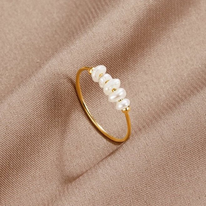 Women's Gold-Tone Ring with White Beads