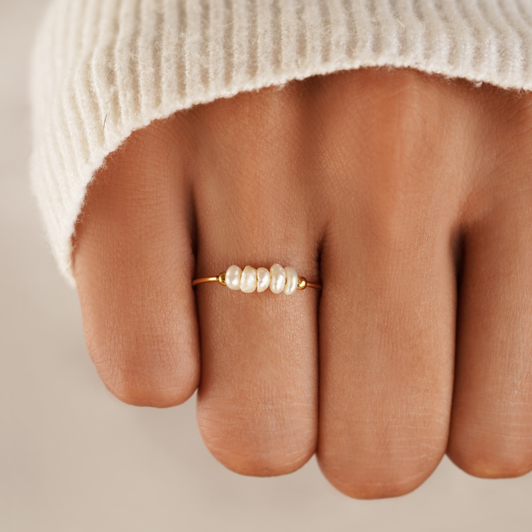 Women's Gold-Tone Ring with White Beads
