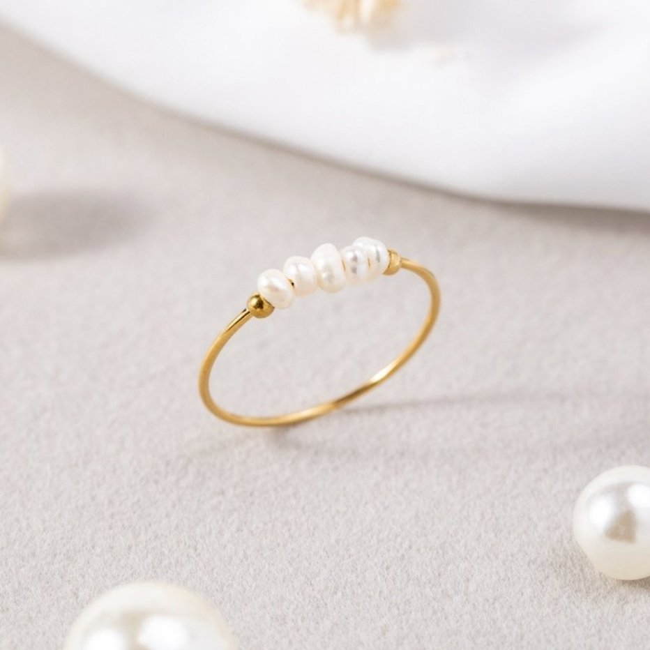 Women's Gold-Tone Ring with White Beads
