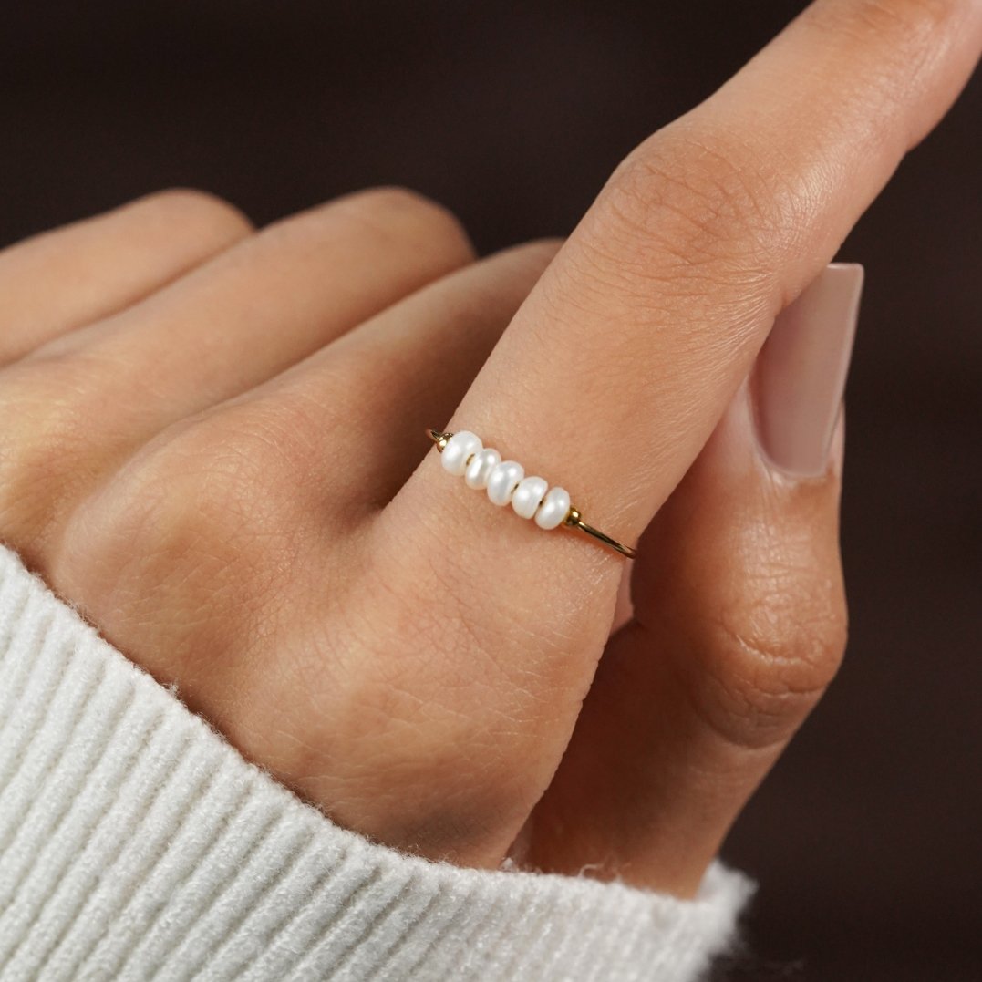 Women's Gold-Tone Ring with White Beads