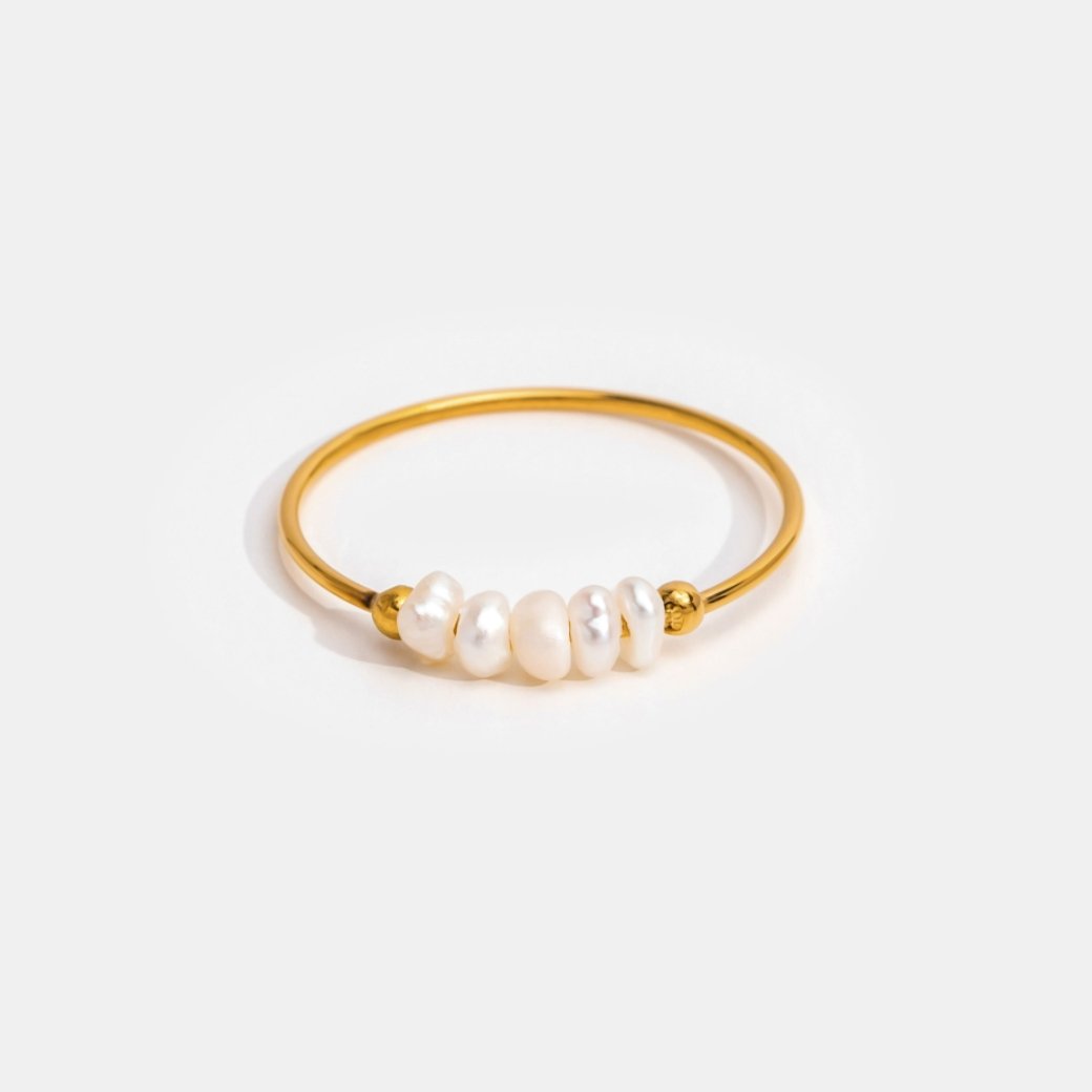 Women's Gold-Tone Ring with White Beads