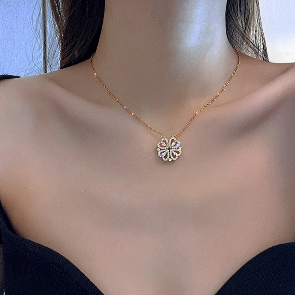 Women's Heart Clover Pendant Necklace