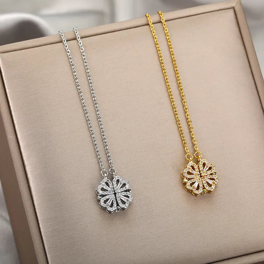 Women's Heart Clover Pendant Necklace