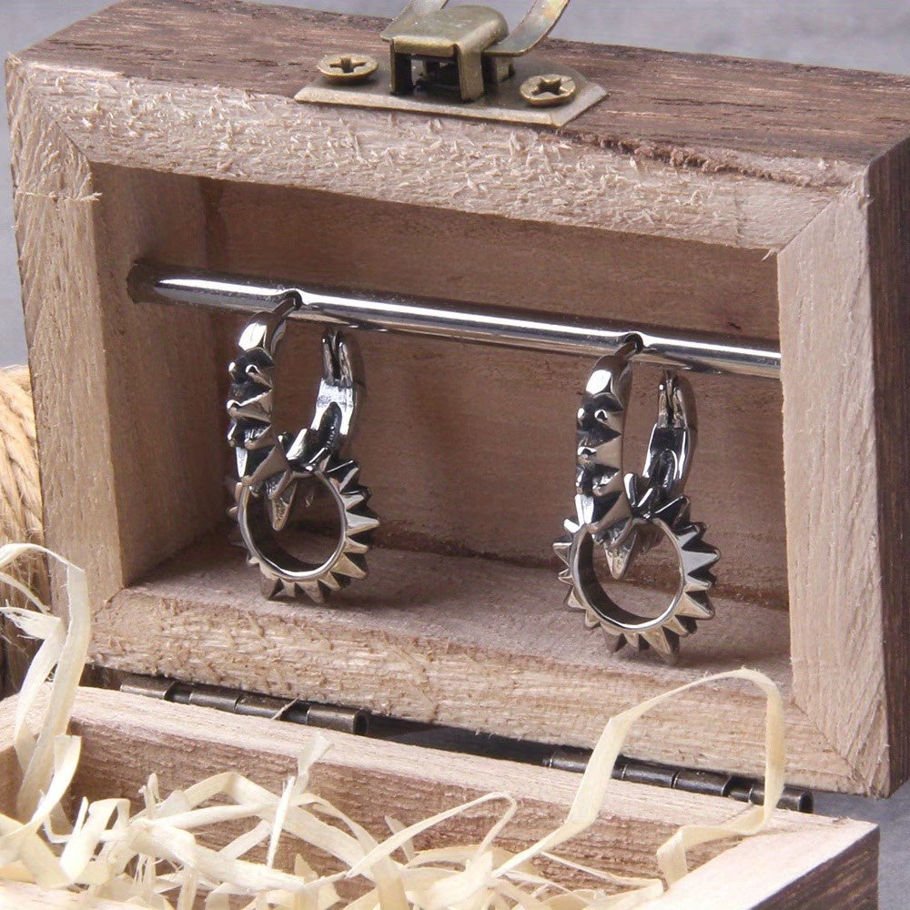 Men's Hinged Hoop Earrings with Spiked Ring Pendant