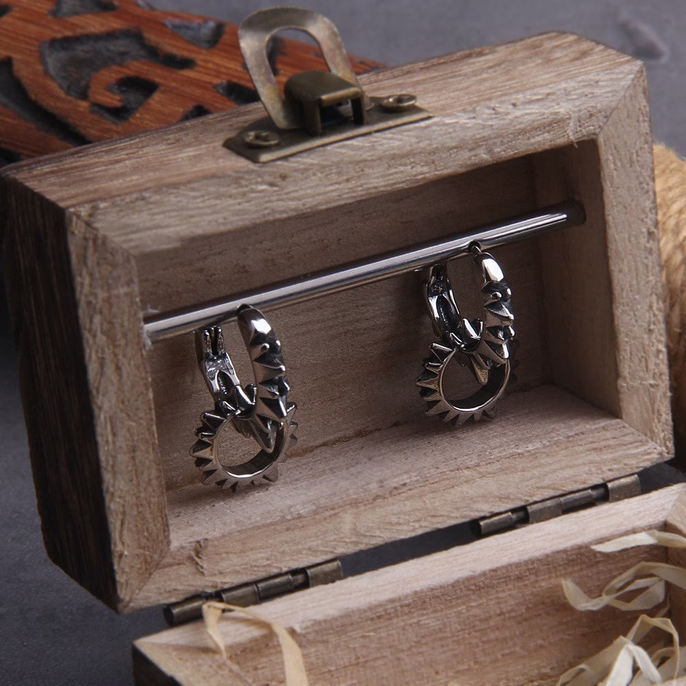Men's Hinged Hoop Earrings with Spiked Ring Pendant