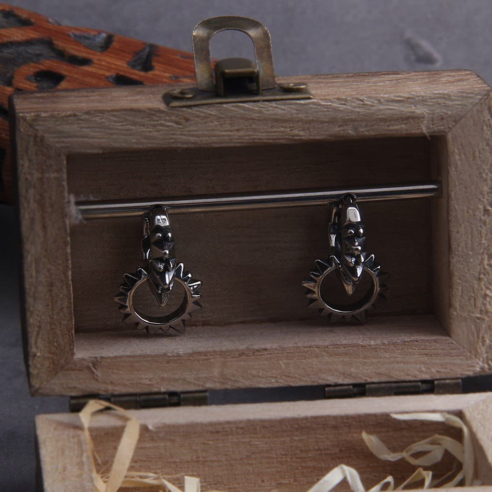 Men's Hinged Hoop Earrings with Spiked Ring Pendant