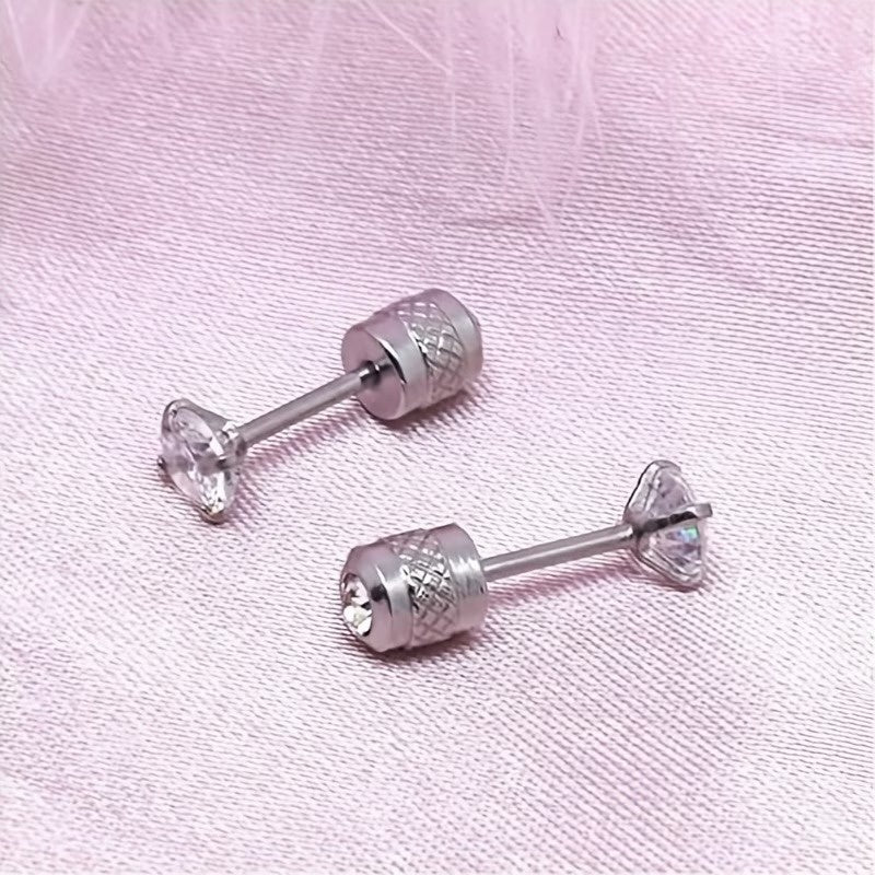 Men's Round-Cut Stone Stud Earrings