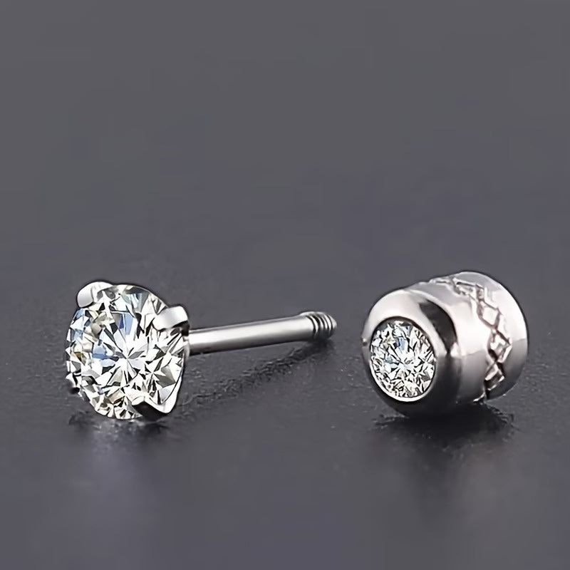 Men's Round-Cut Stone Stud Earrings