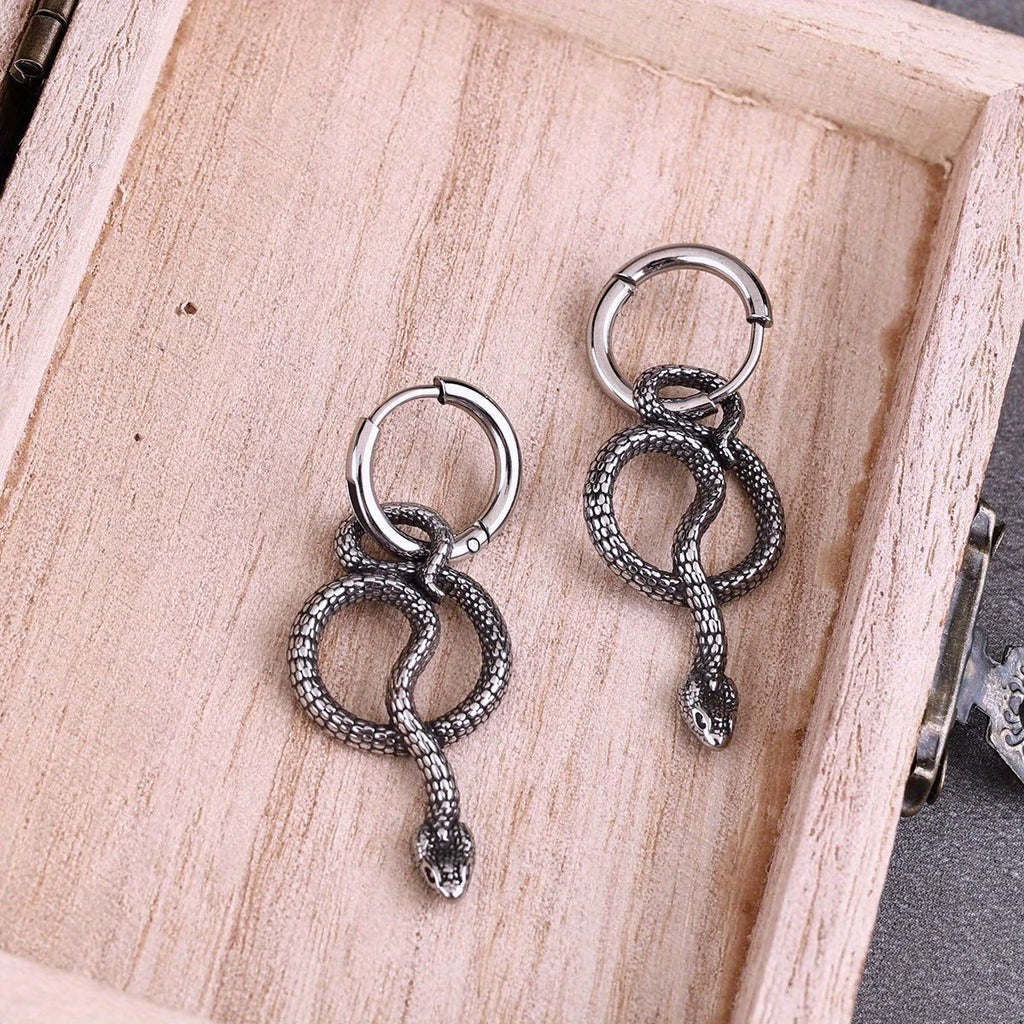 Men's Snake Charm Hoop Earrings
