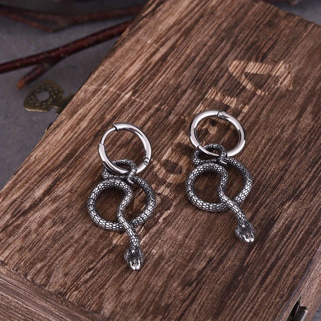 Men's Snake Charm Hoop Earrings