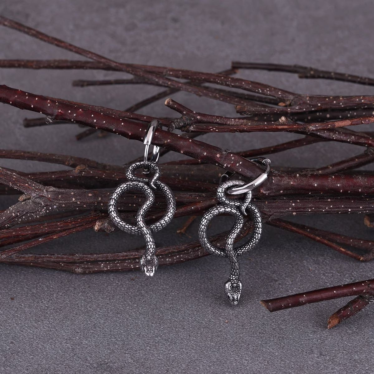 Men's Snake Charm Hoop Earrings