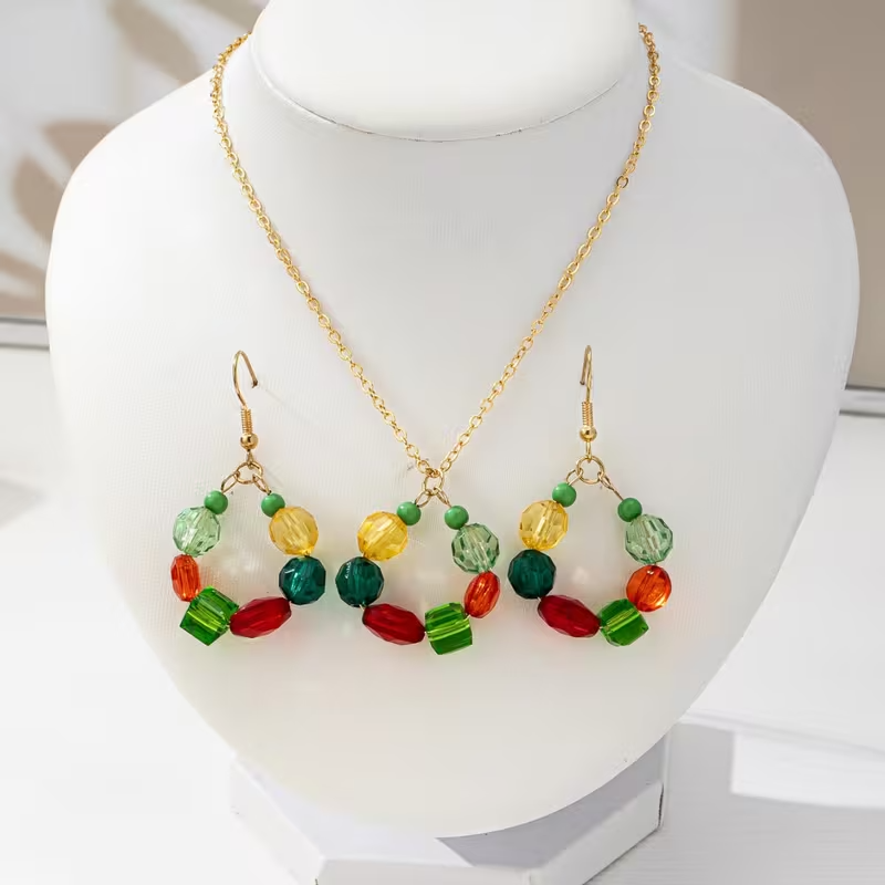 Women's Beaded Necklace and Drop Earrings Set