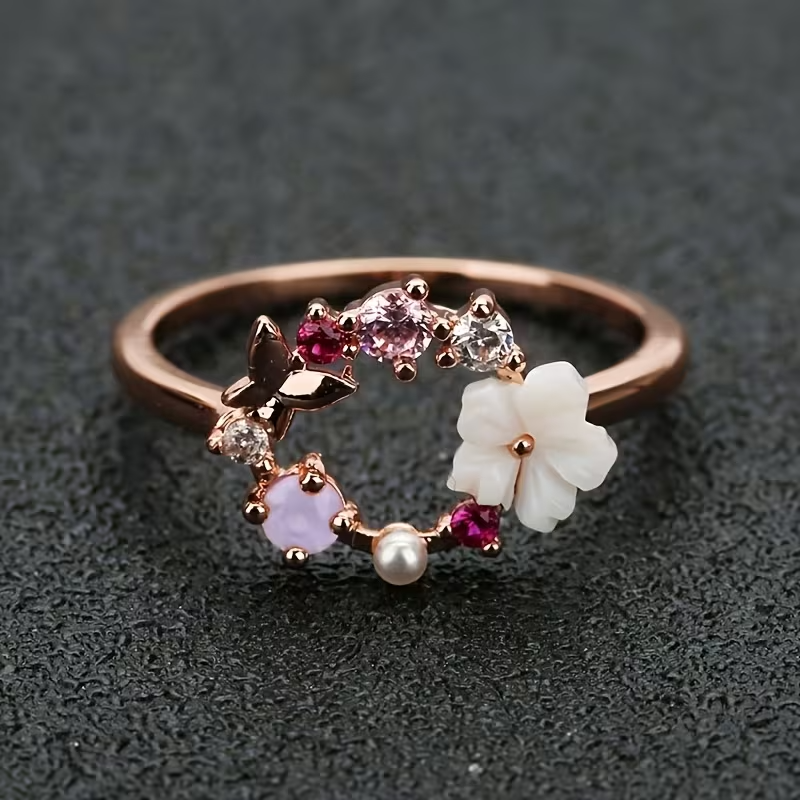 Women's Floral Butterfly Cluster Ring