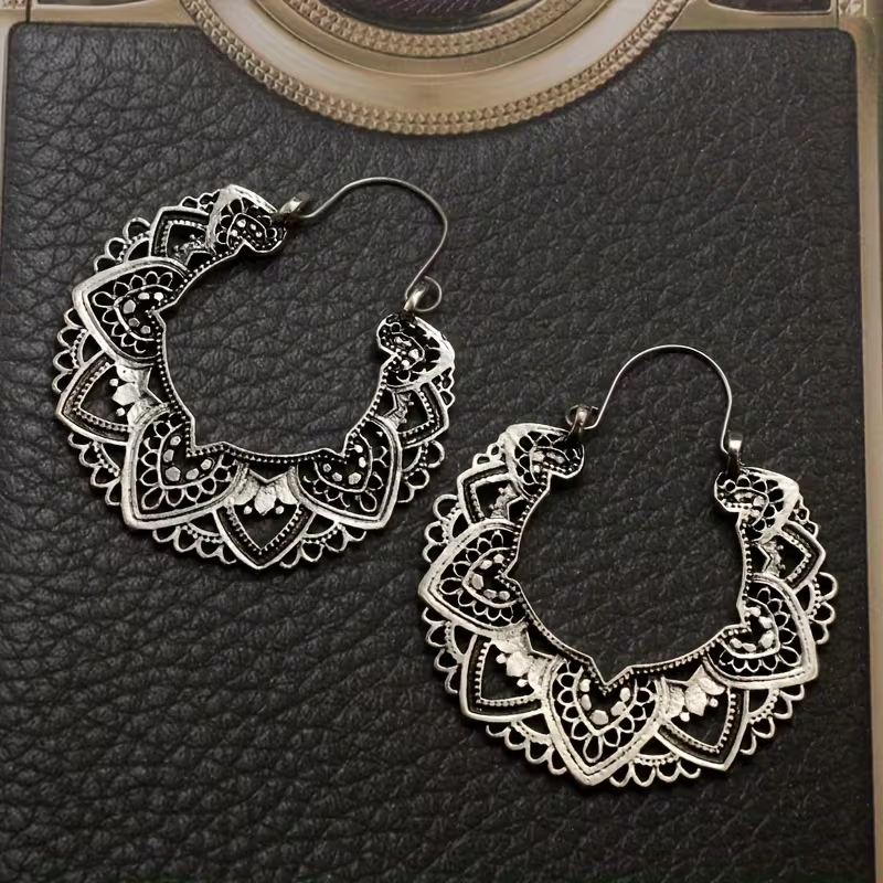 Women's Hoop Earrings with Geometric Cutouts