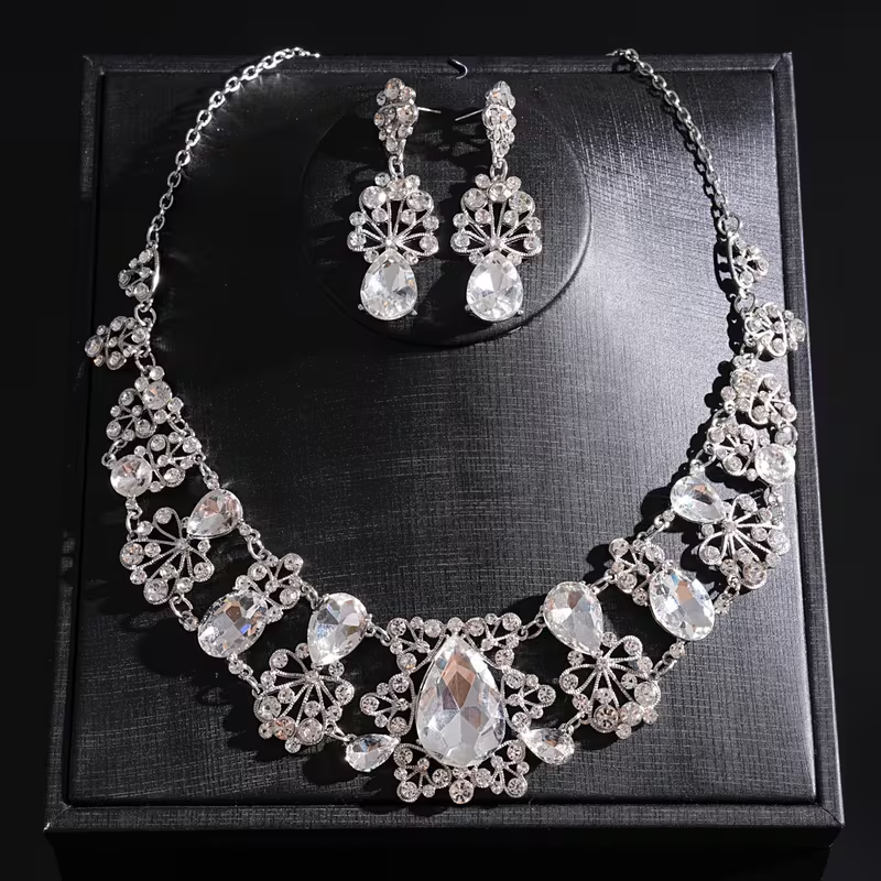 Women's Teardrop Stone Necklace and Earrings Set