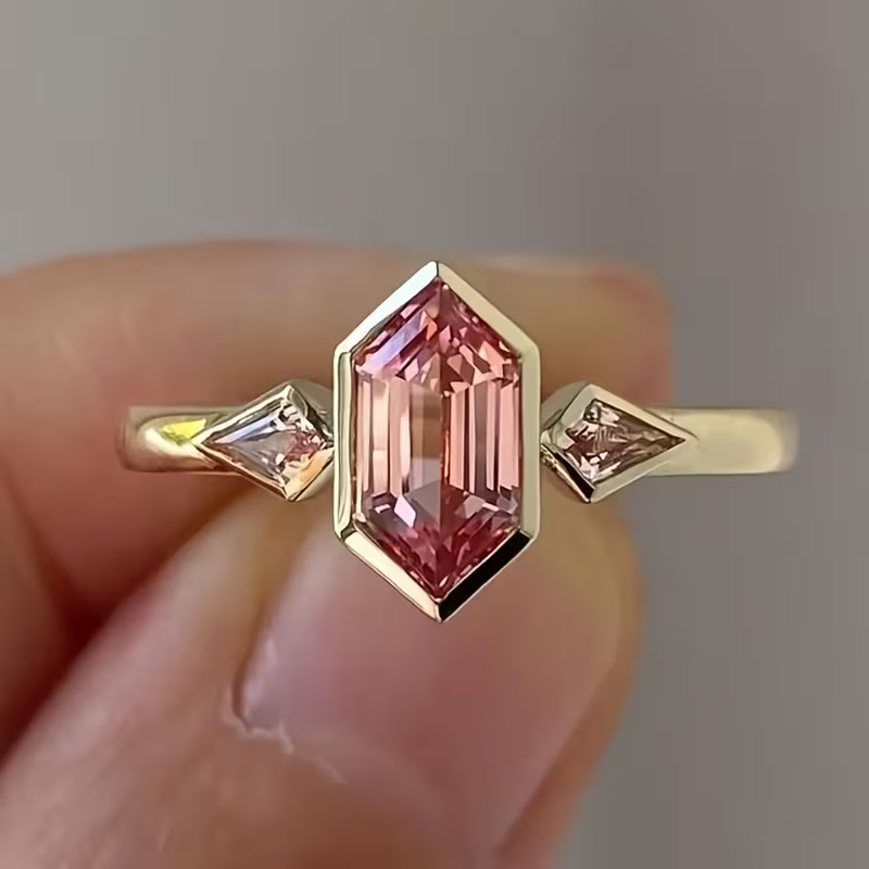 Women's Three-Stone Hexagonal Ring